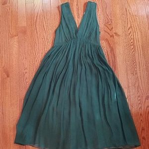 Zara deep V neck hunter green chiffon dress